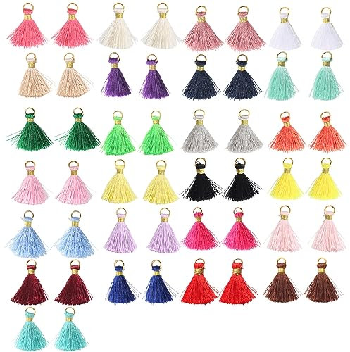 KQNM 50 Stück Bunte Quasten-Charms, handgefertigte Baumwoll-Quasten-Charms, Mini-Bunte Quasten-Ohrringe, Basteln, Schlüsselanhänger, Dekoration, Schmuckherstellung, Lesezeichen, Souvenirs, DIY