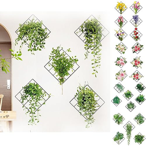 behound 3D Green Plant Wall Sticker - Grid Wall Decal Green Leaves Wall Sticker Home Decoration for Bathroom Bedroom Office (B)