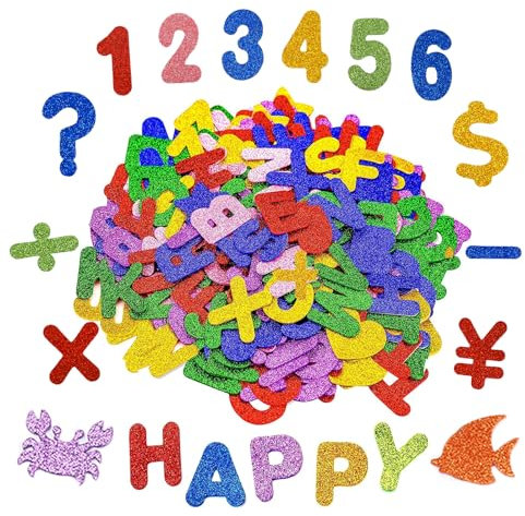 Feliciay 184 Stück Moosgummi Buchstaben Selbstklebend,Glitzer Buchstaben Aufkleber für Schulkind Schulanfang Einschulung,Schuleinführung Aufkleber Sticker Einschulung Deko für Junge Mädchen