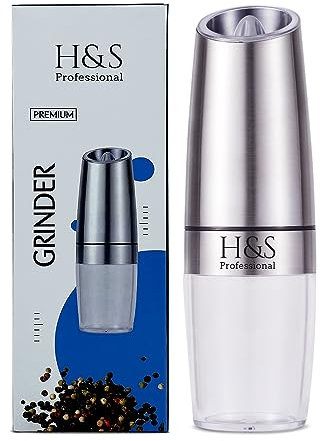 Gravity Electric Salt/Pepper Mill Automatic Grinder Battery Operated with Adjustable Coarseness Premium Stainless Steel with LED Light One Hand Operation