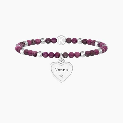 KIDULT - Bracciale Nonna con agata fucsia e ciondolo cuore