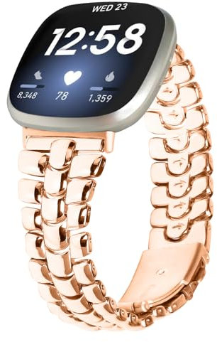 Gimuk Metal Strap Compatible with Fitbit Versa 4/Versa 3/Sense 2/Sense Strap for Women Men, Adjustable Stainless Steel Wristband Replacement Watch Band for Versa 4 (Rose Gold)