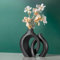Vzmiza Hollow Black Ceramic Vase Set of 2 - Decorative Nordic Modern Boho Style Donut Vase for Pampas Grass and Farmhouse - Perfect for Home Living Room