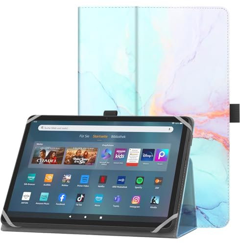 HoYiXi Universelle Hülle für 9-10,1 Zoll Tablette Fire HD 10 & Fire HD 10 Plus mit Ständer Folio und Handschlaufe Schutzhülle für 9-10,1 Samsung Lenovo Android Tablette - Blau Marmor