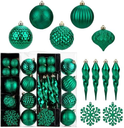 50 Stück Weihnachtsdeko Weihnachtskugeln, Bruchsiche Grüne Christbaumkugeln Ornamente Weihnachtsbaumschmuck für Weihnachtsbaum Weihnachtsdekoration