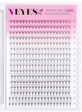VEYES INC Premade Fan Eyelash Extensions 3D-14D 9-16mm Mixed Length C D curl，Professional Supplies for Lash Techs (8D,0.05C 9-16mm)