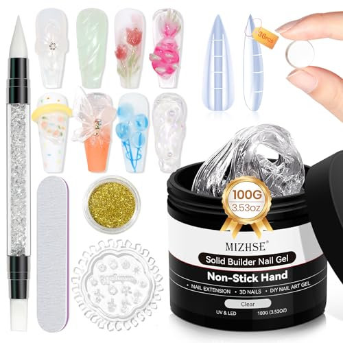 MIZHSE Fester Nagelkleber für Kunstnägel, Nageltips, Tips und Acryl Nagelspitzen,100g/3.5oz Große,Clear Solid Nail Glue Gel UV für Press On Nails Für Langanhaltende Zuhause Salon DIY-Nagelkunst-Design