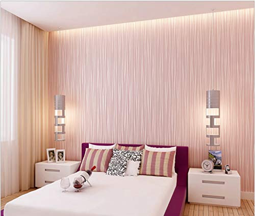 Generic Tapete, Vliestapete Moderne Einfarbige Gestreifte Tapete Für Wohnzimmer Schlafzimmer Zimmer Hotel Tapete/Hellrosa/0,53 * 9,5M