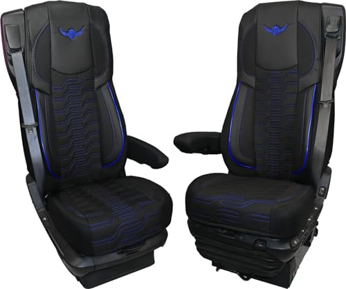 ROYAL LKW-Sitzbezüge für DAF XF 105, XF 106 – komfortabel und individuell – LKW-Zubehör – aus hochwertigem Jacquard und Öko-Leder BLAU