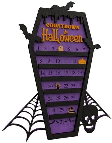 Halloween Countdown Adventskalender | Halloween Sarg Kalender | Hölz Handgemachte Countdown Zu Halloween Ornament Mit/Geist/K-ürbis/Katze/Hexenhut/Spinnennetz/Totenkopf