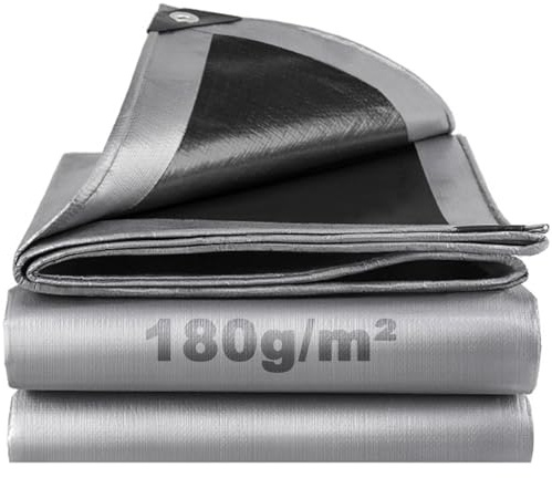Lona Impermeable Exterior 3x4m, 180g/m² Lona de Protección Toldo Reforzado PE con Ojales, Duradera Resistente a Los Rayos UV Desgarros, Multiusos para Terrazas Muebles Jardín Piscina Coche Negro-Plata