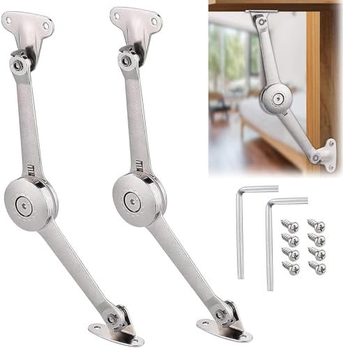 2 Pezzi Supporto Cerniera Coperchio Pieghevole Cerniera Buffer Ammortizzatore Cerniera Ferma Coperchio Armadio Cerniera Pieghevole In Nichel Satinato Per Anta Mobile Cucina, Viti e Chiave a Brugola