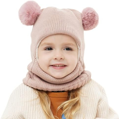 AYPOW Baby Kinder Wintermütze Sturmhaube für 1-6 Jahre, Multifunktions Thermo Winddichte Strickmütze Schalmütze für Mädchen Jungen Kleinkinder, Fleece Gefütterte Schlupfmütze Kapuze für Outdoor