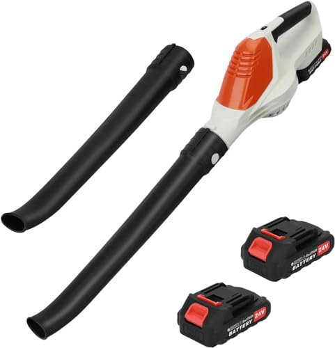 Akku Laubbläser, 24V 150 MPH Akku Gebläse mit 1500mAh Akkus und Ladegerät, 180CFM 5 Gänge einstellbar Elektrischer Laubbläser für Rasenpflege, Terrasse (Weiß Orange)