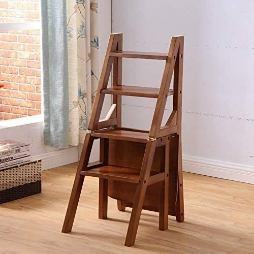SXYKXYDL Folding Step Ladder Chair Wooden Library Ladder Chair Kitchen Furniture Step Ladder School Convertible Ladder Chair Step Stool (Wood Color)