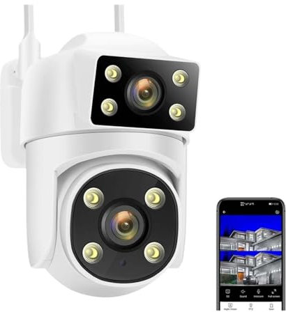 Telecamera Wi-Fi Esterno, Telecamera IP 8MP 4K Dual Lens AI Tracking 5G Telecamera di sicurezza Smart Protection CCTV Cam Telecamere di sorveglianza PTZ esterne per la sicurezza domestica(8MP Camera)