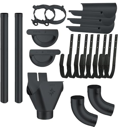 Dachrinnen Komplettset verzinkt farbig | 8tlg. 250mm | 7tlg. 280mm | 6tlg. 333mm (Anthrazit ca. RAL 7016, 8 Meter 6tlg. 333mm)