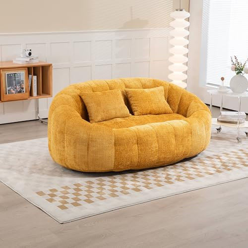 cloblane Doppel Sitzsack Sofa, Kinder Erwachsene Sitzsack Sofa, Hohen Rücken Bean Bag Sofa Chair mit 2 Kissen, Komfort Akzent Stuhl Loungesessel für Wohnzimmer, Schlafzimmer, Büro, Gelb Chenille