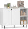 COSTWAY Buffet Cuisine, Armoire Cuisine 2 Portes, Commode Blanc 2 Compartiments, Étagères Réglables, Kit Anti-basculement, Meuble Cuisine Rangement pour Salle à Manger, Entrée