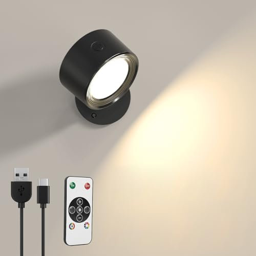 LED Wandleuchte mit Fernbedienung, 1 Stück Kabellose Akku Wandlampe, 16 Farbmodi RGB Ambiente Wandlichter ohne Stromanschluss, 360° Drehbare Aufladbare Leuchten für Kinder Wohnzimmer Schlafzimmer