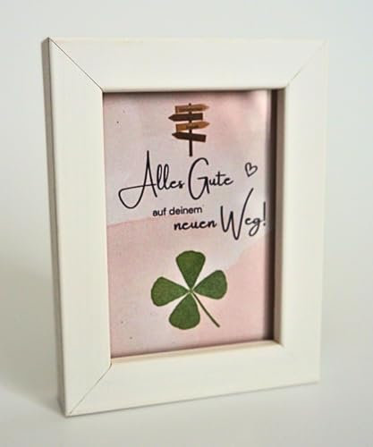 Milaboo® Glücksbringer Bilderrahmen 5x7 cm mit echtem Kleeblatt – Neuanfang geschenk, abschiedskarte kollegen jobwechsel, Talisman für Glück und Erfolg (Neuer Weg)