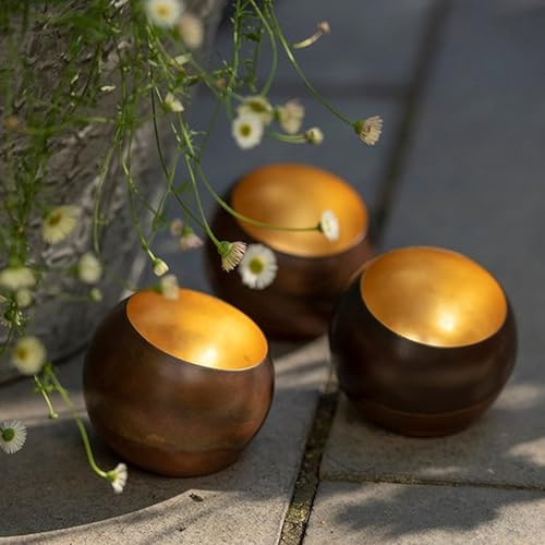 Crocus Collection 17cm Single Sphere Brass Leaf Design Tealight Candle Holder for Outdoor Use