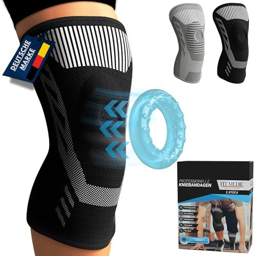 FIT MEDIC PROFI Kniebandage mit Gel-Pad [Damen & Herren] | atmungsaktiv, stützend, flexibel | Knieschoner Meniskus-Bandage bei Kniegelenkbeschwerden Arthrose Arthritis für Sport Alltag Reha