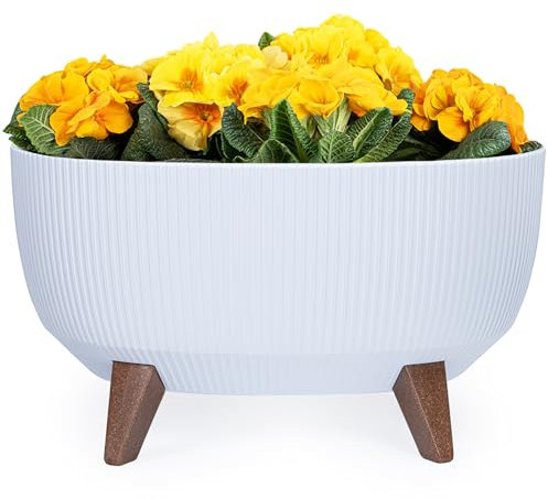 KONZEPT Pot de fleurs avec pieds - Grand bac à fleurs ovale en plastique - 40 cm - Moderne et résistant aux intempéries - Pour l'intérieur et l'extérieur - Blanc