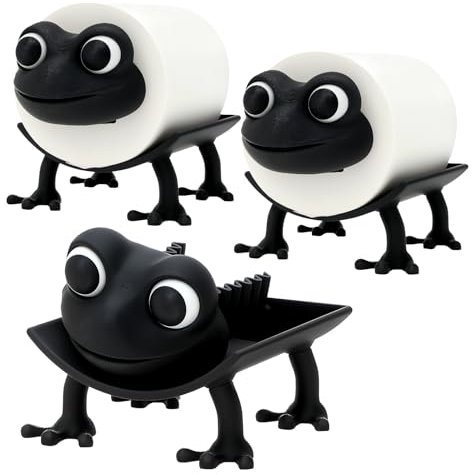 3pcs Porte Papier Toilette, Support Papier Toilette Noirs en Forme de Grenouille, Porte Rouleau Toilettes Esthétique pour Decor Salle de Bain Cuisine Bureau Camping en Plein Air