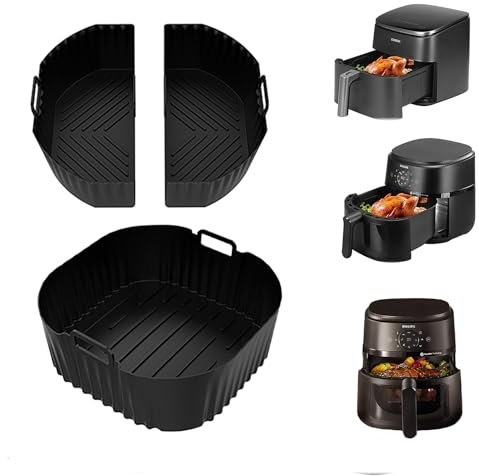 3pcs Moule Silicone Air Fryer, Plat Air Fryer Accessoires 2 x 3.1L + 1 x 6.2L pour Philips 2000 Série NA230 XL 6,2L, Cecotec Cosori Turbo Blaze 5,5L 6L 6,2L,Russell Hobbs 8L