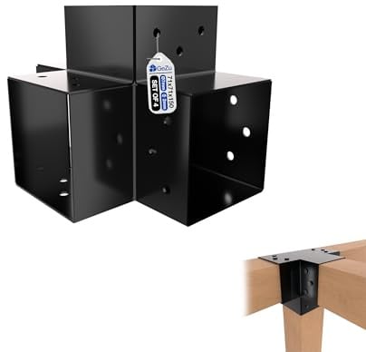 GeZu Impex Post Connector K 71 x 71 mm Black Powder Coated Set of 4 Pergola 4 Way Right Angle Corner Connector Pavilion DIY Woodworks Bracket