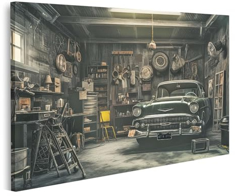 islandburner Bild auf Leinwand Oldtimer Werkstatt Charme Im Retro Garage Ambiente Bilder Wandbilder Poster