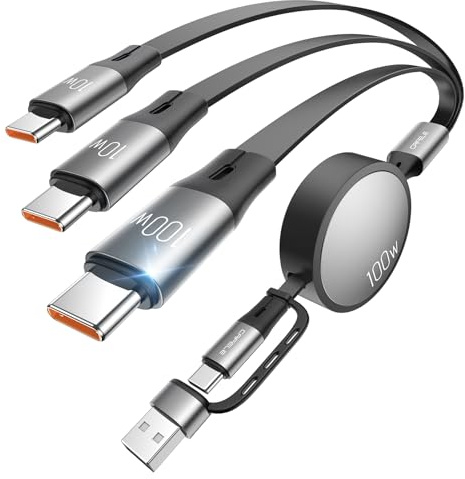 CAFELE 3-USB-C 6 in 1 Multi Ladekabel,100W PD3.1/QC5.0 Schnellladung Ladekabel Einziehbar,[100W+10W+10W] USB A/C auf Type C Multi-Schnellladekabel,für 17 16 15,Galaxy S25,Pad MaBook Pro Air-130CM