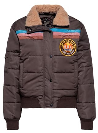 Queen Kerosin Damen Winterjacke, Skijacke, 1970, Retro Jacke, Gestreift, Retro, Teddy Kragen, Sherpa, Streifen Design, Patch, Elastisch, Reißverschluss, Druckknopfleiste, Nature's Calling