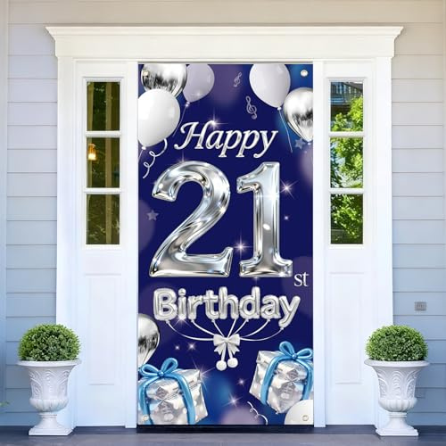 WANDIC Happy 21st Birthday Türbanner Hintergrund Dekorationen, 21. Geburtstag Thema Banner Dekorationen Jugendweihe Zeremonie Party Türabdeckung Schild Dekor Zubehör