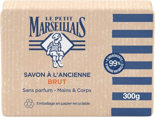 Le Petit Marseillais | Savon à l'Ancienne Brut Sans Parfum (pain de 300 g) – Savon solide mains & corps avec 99% d'ingrédients d'origine naturelle – Emballage en papier recyclable (Lot de 6)