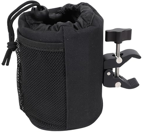 Asixxsix Porte-gobelet Moto, Porte-Bouteille Universel à Cordon de Serrage réglable avec 2 Poches en Filet pour vélo, Quad, SSV, Scooter, Bateau, Marcheur