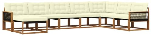 vidaXL Outdoor-Sofagarnitur mit Kissen 8 pcs Natur und Creme, Moderne Garten-Sofa-Set, robuster Akazienholz, Bequeme Liege, stilvolle Freizeitmöbel für draußen