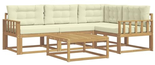 vidaXL Outdoor-Sofagarnitur 5 pcs Weiß und Creme 79 x 79 x 37 cm, Akazienholz Sofa, modernes Outdoor-Möbel, stylische Sectional-Garnitur, wetterfeste Terrasse, Garten Sitzgruppe