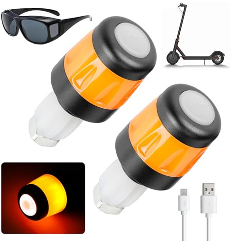 Fahrrad Blinker & E Scooter Blinker Nachrüsten Set, LED Handlebar Light for Xiaomi/Segway Ninebot Rechargeable Waterproof Universal LED Indicator for 17.2-22mm Diameter Handlebars (Schwarz und Orange)