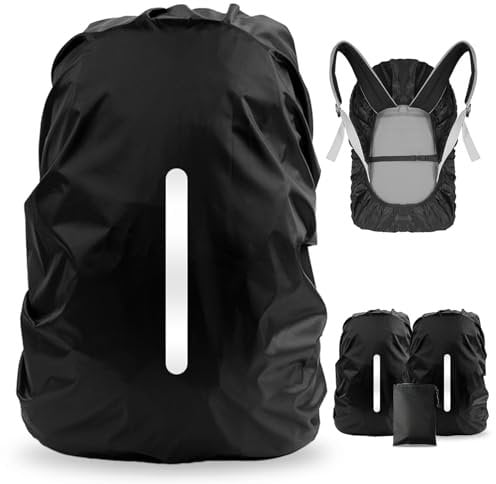 LAMA 2pcs Waterproof Rain Cover for Backpack, Reflective Rainproof Protector for Anti-dust and Anti-Theft M 26L-40L Black