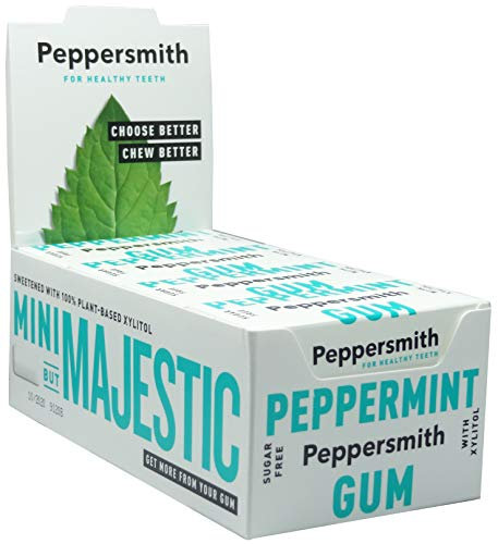 Peppersmith - British Peppermint Gum - Vegan Friendly - 100% Xylitol Plant Based Sweetener - Fresh Breath - Sugar Free Gum - Benefits Oral Health - Pocket Packs - 12x15g