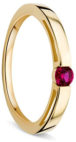 Orovi – Verlobungsring Damen aus 9 Ct Gelbgold (375) mit Solitär Rubin im Brillantschliff (0.15 Ct) – Solitärring Edelstein zur Verlobung – Damenschmuck Hypoallergen & handgefertigt (Gr. 60)