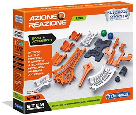 Clementoni - 19161 - Aktion & Reaktion - Erweiterung Lange Schienen, Gelenk und Bivio - Made in Italy - Erweiterungsset Piste - Wissenschaftliches Spiel für Kinder ab 6 Jahren, Italienisch