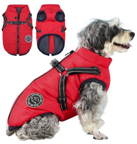 Savlot Hundejacke Winterweste Jacken Hundemantel Hundepullover Haustier Skifahren Kostüm Ärmellose Baumwolle Gepolsterte Weste Mit Brustgurt Gurt - Rot, 3XL