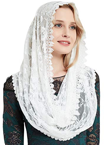 YHDDYG Infinity Veil for Catholic Mass Lace Infinity Scarf Church Veil for Girls Mantilla Infinity Veils Roses S97, Ivory Infinity, One Size