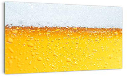 DekoGlas Panel de pared para cocina con diseño de agua sobre vaso de cerveza en varios tamaños, parte posterior de cristal, paneles de pared, protección contra salpicaduras y espejo para azulejos