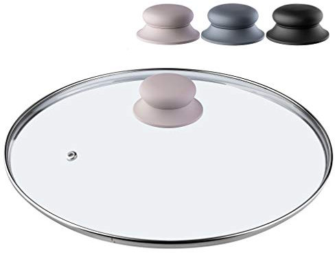 KADAX Glasdeckel mit Griff aus Silikon, hitzebeständiger Deckel für Topf ⌀14-30cm, Deckel mit Dampfloch, Universaldeckel in verschiedenen Größen, leichter Topfdeckel, rund (30cm, beige)