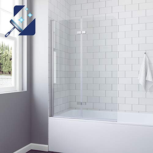 AQUABATOS® 100 x 140 cm Duschtrennwand für Badewanne Badewannenfaltwand Badewannenaufsatz chrom Dusche faltbar Duschwand Glas Faltwand aus 5 mm Einscheiben Sicherheitsglas Echtglas Nano Beschichtung