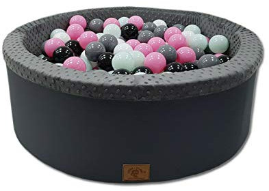 Odolplusz Bällebad 90x30 cm ∅ 7Cm | Bällepool für Baby mit 200 bunten Bällen Rund, viele Farben zur Auswahl (Graphit - Mädchen)